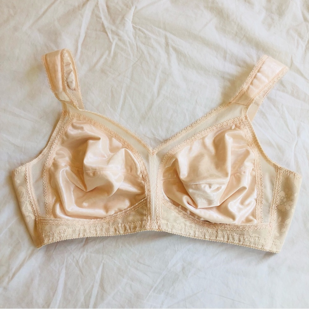 Underscore Bra Women's Vintage Cream Wire Free Bra Size 44C Comfort Strap Floral